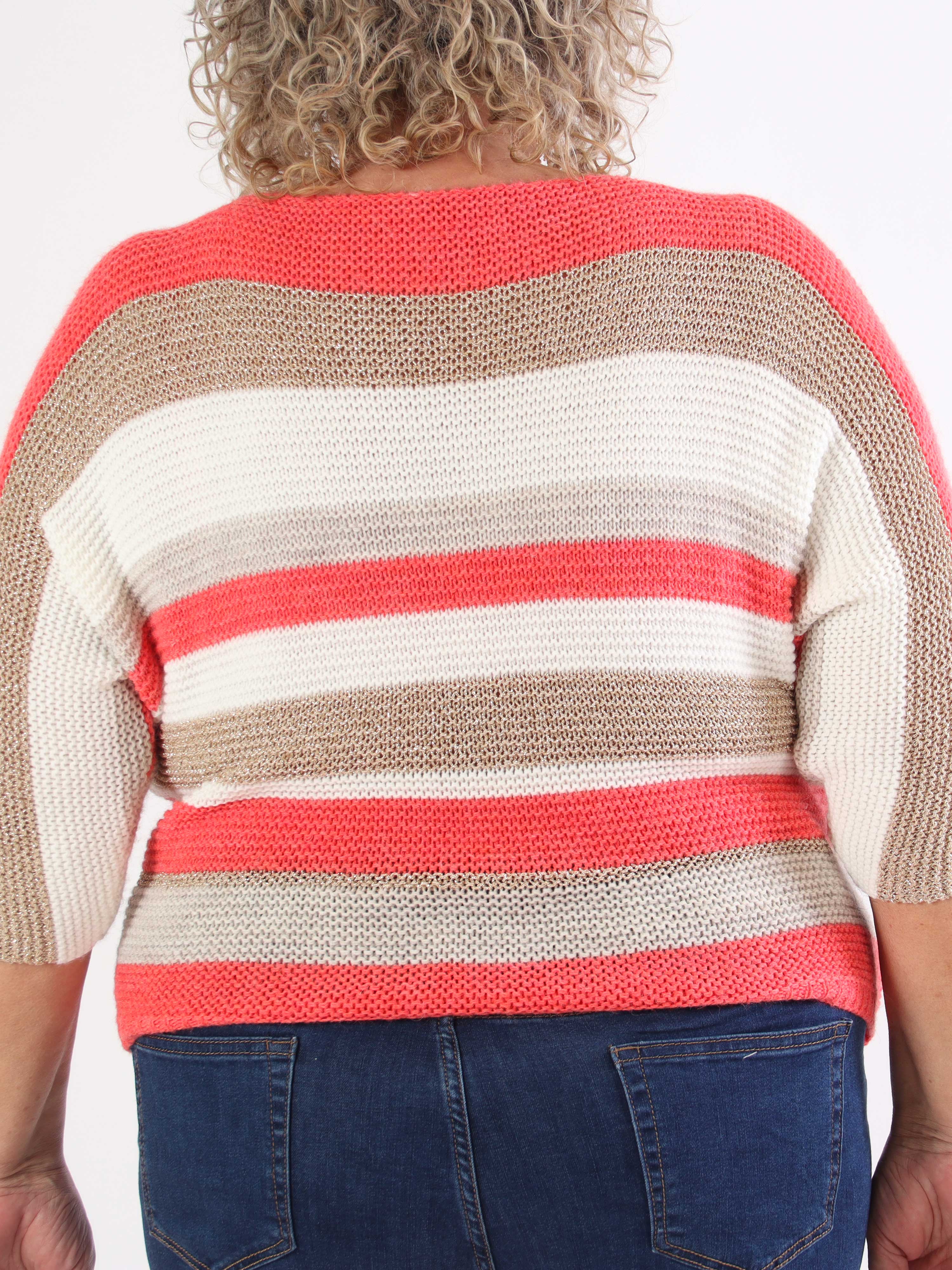 Nina - Plus size strikbluse med uld og guld striber